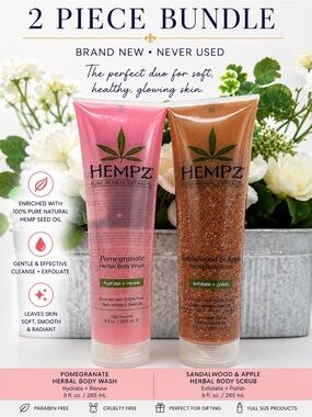 NEW Hempz Pomegranate Body Wash & Sandalwood Apple Body Scrub Bundle | 9 fl.oz